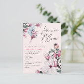 Love is in Bloom Floral Birds Budget Vrijgezellenf Uitnodiging Briefkaart (Staand voorkant)