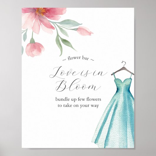 Love is in Bloom Flower Bar Poster Blue Dress (Voorkant)