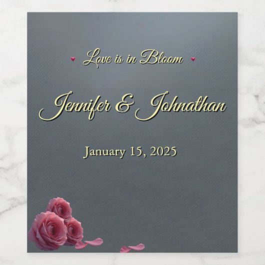 Love is in Bloom Grey Pik Roses Personalized Wijn Etiket (Enkel label)