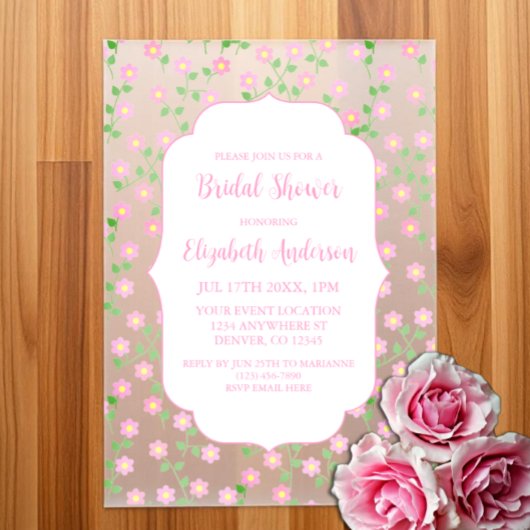 Love Is In Bloom Pink Floral Bridal Shower Vellum Uitnodigingen