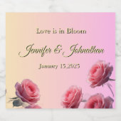 Love is in Bloom Pink Roses Blush Background  Sparkling Wijnetiket (Enkel label)