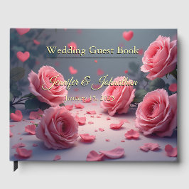 Love is in Bloom Pink Roses Elegant Wedding Gastenboek