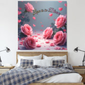 Love is in Bloom Pink Roses Romantic Valentine's Canvas Afdruk (Insitu (Slaapkamer))