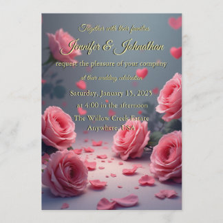 Love is in Bloom Pink Roses Romantic Wedding Kaart