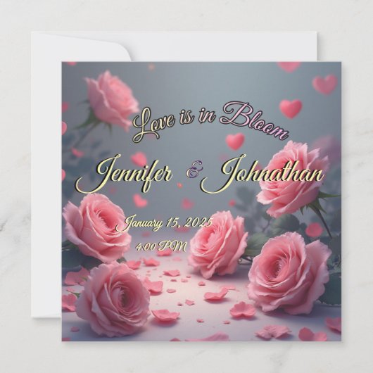 Love is in Bloom Pink Roses Save the Date Wedding (Voorkant)