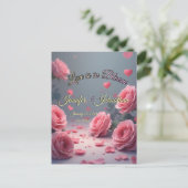 Love is in Bloom Pink Roses Save the Date Wedding Briefkaart (Staand voorkant)