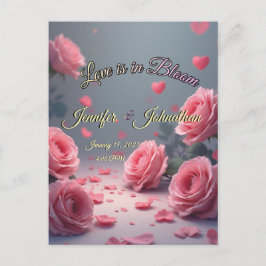 Love is in Bloom Pink Roses Save the Date Wedding Briefkaart
