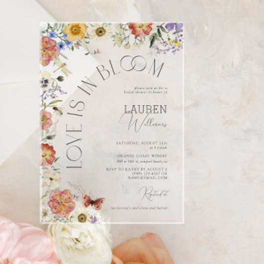 Love Is In Bloom Pressed Wildflower Bridal Shower Acryl Uitnodigingen