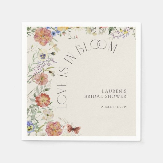 Love Is In Bloom Pressed Wildflower Bridal Shower Servet (Voorkant)