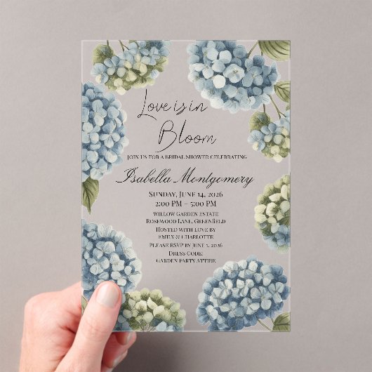Love Is in Bloom Rustic Spring Hydrangea Acryl Uitnodigingen (Insitu (Draagbaar))
