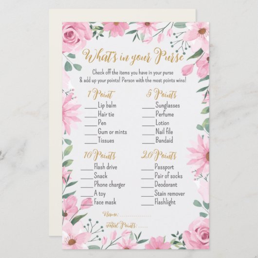 Love is in Bloom Shower What’s in Your Purse Game (Voorkant / Achterkant)