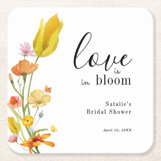 Love is in Bloom Spring Wildflower Bridal Shower Kartonnen Onderzetters (Voorkant)