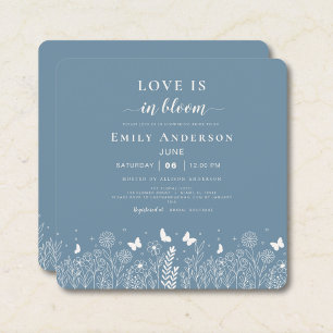 Love Is in Bloom Stofblauw Bruidsfeest Uitnodiging