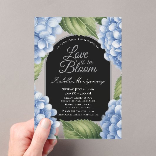 Love Is in Bloom Unieke Hydrangea Bruiloft Feest Acryl Uitnodigingen (Insitu (Draagbaar))