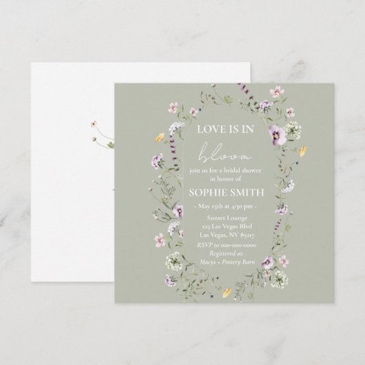 Love Is In Bloom Vrijgezellenfeest Sage Green Squa Kaart (Voorkant / Achterkant)