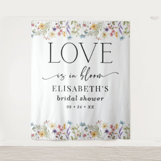Love Is in Bloom White Bridal Shower Backdrop Wandkleed