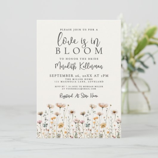 Love Is In Bloom Wildflower Bridal Shower Kaart (Staand voorkant)