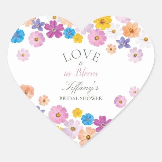 Love is in Bloom Wildflower Garden Bridal Shower Hart Sticker (Voorkant)
