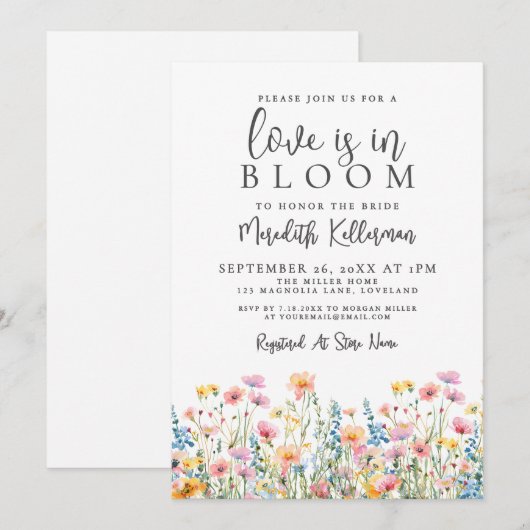Love Is In Bloom Wildflowers Bridal Shower Kaart (Voorkant / Achterkant)