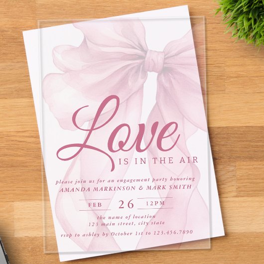 Love Is In The Air Bow Mauve Engagement Party Acryl Uitnodigingen