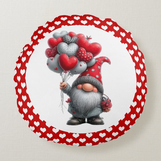 "Love is in the Air" Heart Balloon Gnome Rond Kussen (Voorkant)