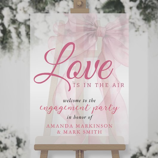 Love Is In The Air Mauve Bow Engagement Welcome Acryl Bord