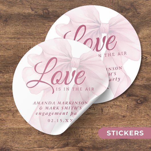 Love Is In The Air Mauve Pink Bow Engagement Ronde Sticker