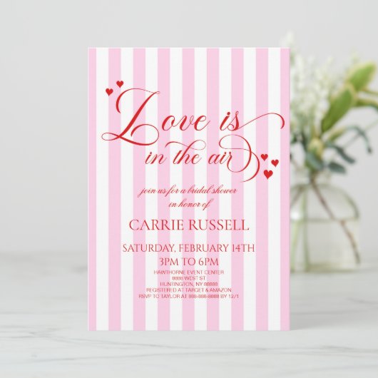 Love Is In The Air Pink Red Hearts Bridal Shower Kaart (Staand voorkant)
