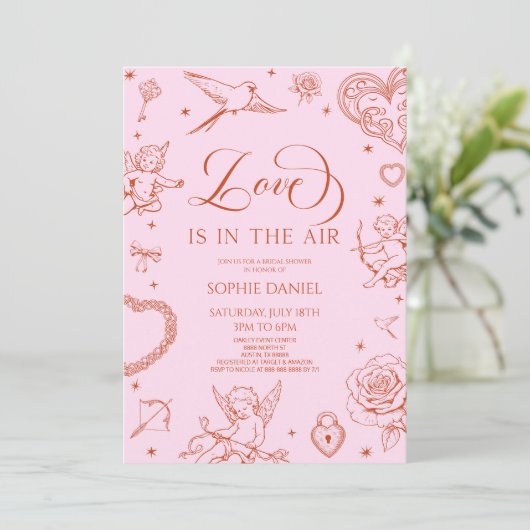 Love Is In The Air Valentine's Day Bridal Shower Kaart (Staand voorkant)