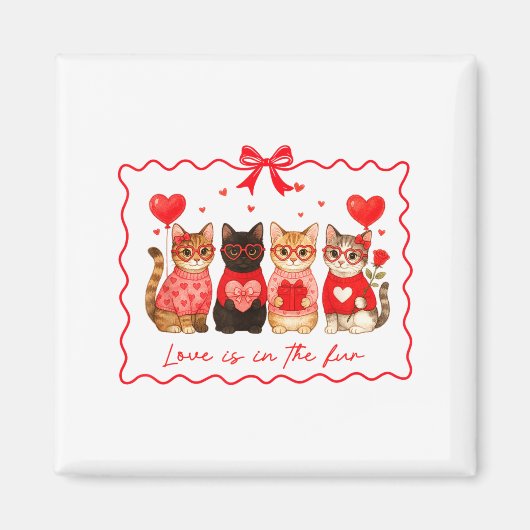 Love Is In The Fur Cat Lovers Valentines Cute Cats Magneet (Voorkant)