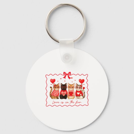 Love Is In The Fur Cat Lovers Valentines Cute Cats Sleutelhanger (Voorkant)