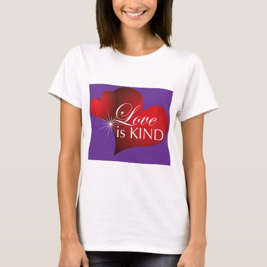 Love is Kind--Red Hearts Purple--White W T-Shirt (Voorkant)