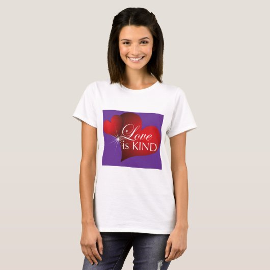 Love is Kind--Red Hearts Purple--White W T-Shirt (Voorkant volledig)