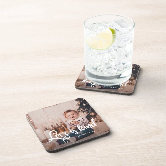 Love is Kind Script with Name and Photo Bier Onderzetter (Rechterzijde)