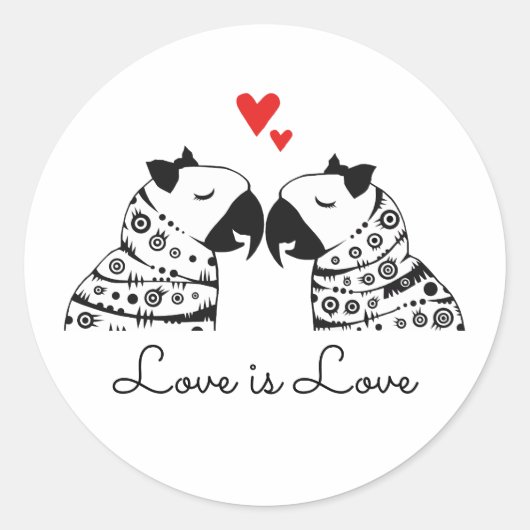 Love is Lesbian Parrots Ronde Sticker (Voorkant)
