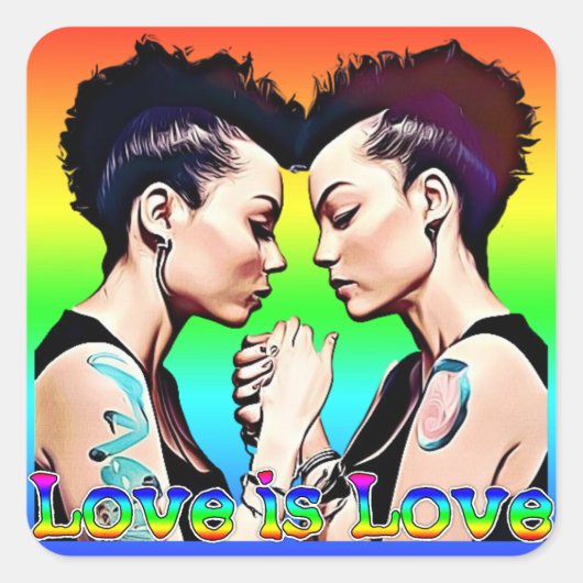 Love is Lesbian Pride Vierkante Sticker (Voorkant)
