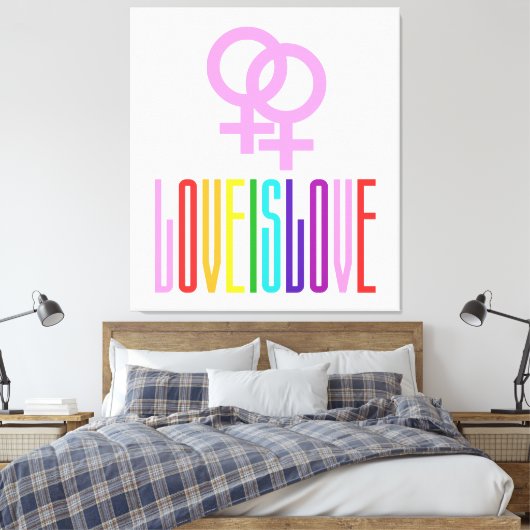 Love is Lesbian Relatie LGBT Rainbow Canvas Afdruk (Insitu (Slaapkamer))