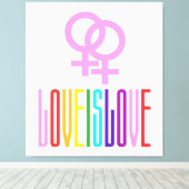 Love is Lesbian Relatie LGBT Rainbow Canvas Afdruk (Insitu (Houten vloer))