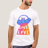 LOVE IS LIEFDE kleurrijke UFO Aliens Rainbow Pride T-shirt (Voorkant)