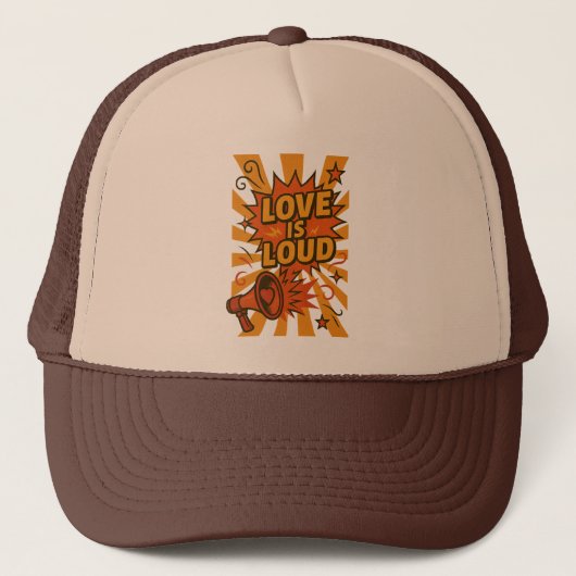 Love Is Loud Bold Comic-Style Statement Trucker Pet (Voorkant)