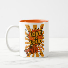 Love Is Loud Bold Comic-Style Statement Tweekleurige Koffiemok