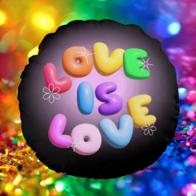 Love Is Love 3D Regenboog Pride Ronde Kussen (Creator heeft geüpload)