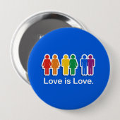 LOVE IS LOVE BLAUW RONDE BUTTON 4,0 CM (Voorkant /achterkant)