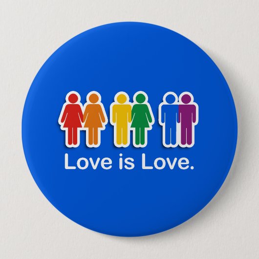 LOVE IS LOVE BLAUW RONDE BUTTON 4,0 CM (Voorkant)