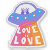 LOVE IS LOVE Cute Aliens UFO Rainbow Fun, kleurrij Sticker (Voorkant)