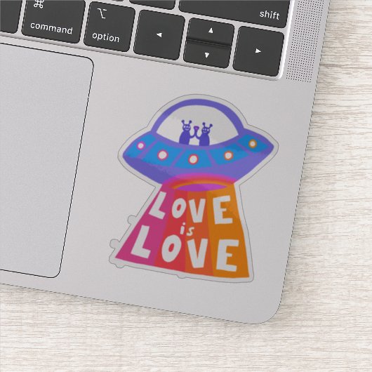 LOVE IS LOVE Cute Aliens UFO Rainbow Fun, kleurrij Sticker (Detail)