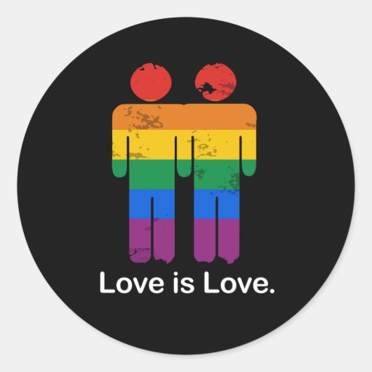 LOVE IS LOVE GAY COUPLE RONDE STICKER (Voorkant)