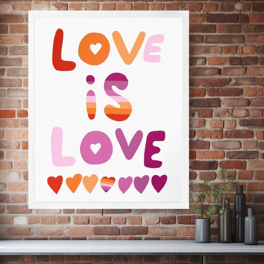 LOVE IS LOVE kleurrijke roze Paarse lesbische trot Poster