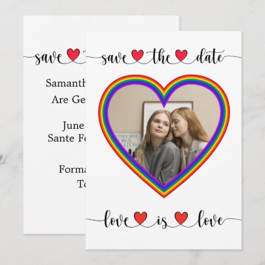 Love is Love Lesbian Save the Date Kaart (Voorkant / Achterkant)
