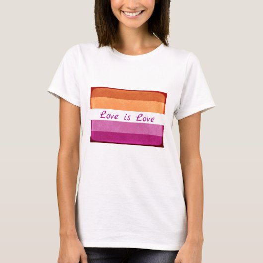 Love is Love, LGBTQ+ Lesbian Flag Colors T-Shirt (Voorkant)